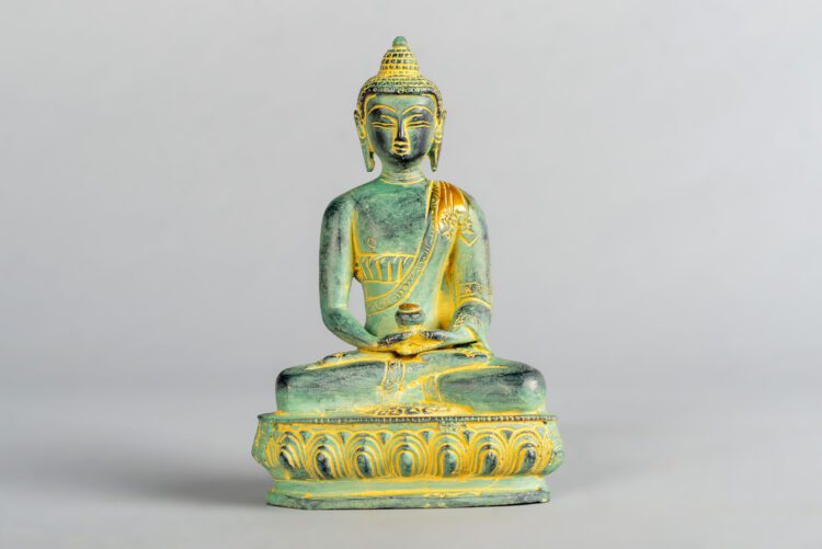 Buda en Bronce  Verde base Flor de loto - Imagen 5