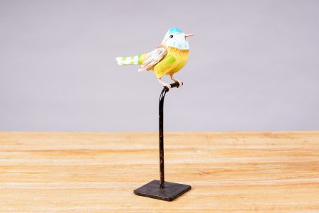 Pájaro de Metal sobre pedestal Amarillo/ Celeste