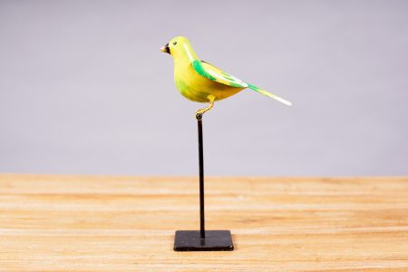 Pájaro de Metal sobre pedestal Amarillo/ Verde